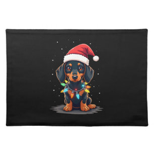 Dachshund Christmas Lights Santa Hat Xmas Dog Love Cloth Placemat