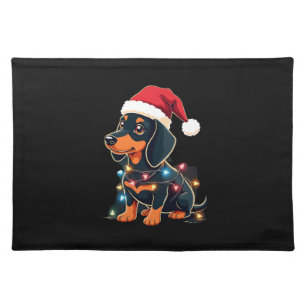Dachshund Christmas Lights Santa Hat Xmas Dog Love Cloth Placemat