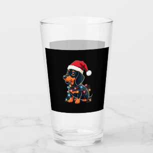 Dachshund Christmas Lights Santa Hat Xmas Dog Love Glass