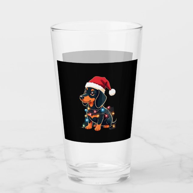 Dachshund Christmas Lights Santa Hat Xmas Dog Love Glass (Front)