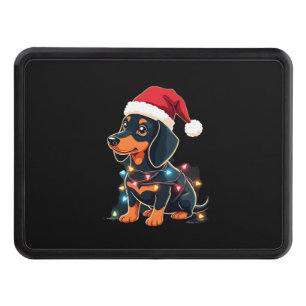 Dachshund Christmas Lights Santa Hat Xmas Dog Love Hitch Cover