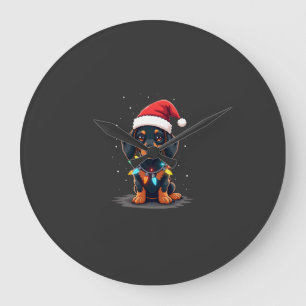 Dachshund Christmas Lights Santa Hat Xmas Dog Love Large Clock