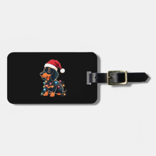 Dachshund Christmas Lights Santa Hat Xmas Dog Love Luggage Tag