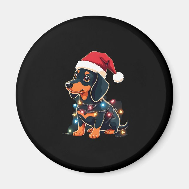 Dachshund Christmas Lights Santa Hat Xmas Dog Love Magnet (Front)