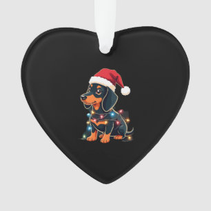 Dachshund Christmas Lights Santa Hat Xmas Dog Love Ornament