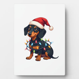 Dachshund Christmas Lights Santa Hat Xmas Dog Love Plaque