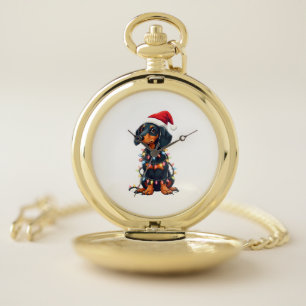 Dachshund Christmas Lights Santa Hat Xmas Dog Love Pocket Watch