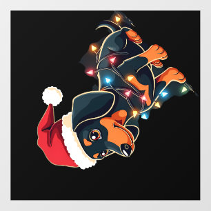 Dachshund Christmas Lights Santa Hat Xmas Dog Love Wall Decal