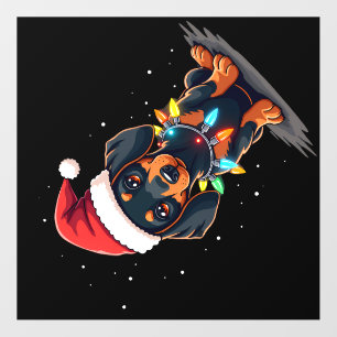 Dachshund Christmas Lights Santa Hat Xmas Dog Love Wall Decal