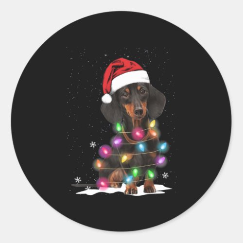 Dachshund Christmas Lights With Snow Classic Round Sticker