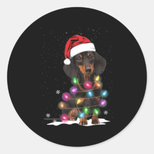 Dachshund Christmas Lights With Snow Classic Round Sticker