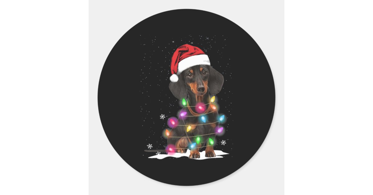 Dachshund Christmas Lights With Snow Classic Round Sticker | Zazzle