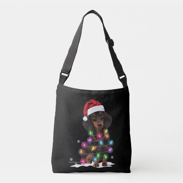 Dachshund Christmas Lights With Snow Crossbody Bag (Front)