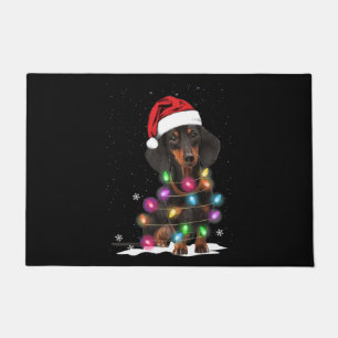 Dachshund Christmas Lights With Snow Doormat