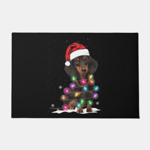 Dachshund Christmas Lights With Snow Doormat