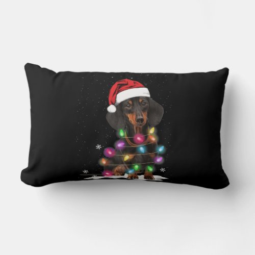 Dachshund Christmas Lights With Snow Lumbar Pillow