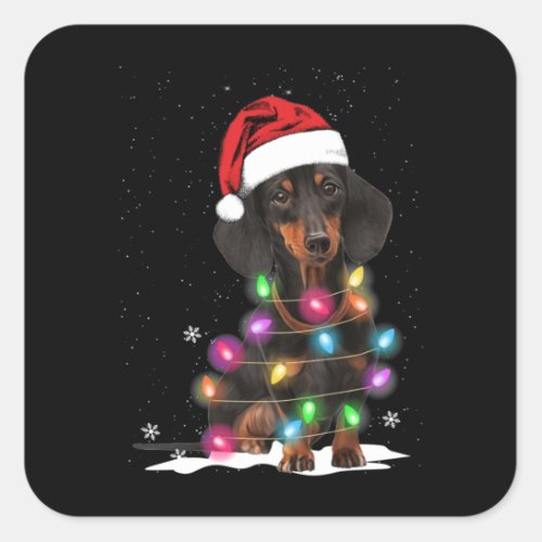 Dachshund Christmas Lights With Snow Square Sticker