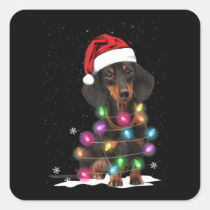 Dachshund Christmas Lights With Snow Square Sticker