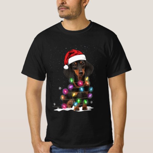 Dachshund Christmas Lights With Snow T_Shirt