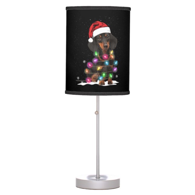Dachshund Christmas Lights With Snow Table Lamp (Front)