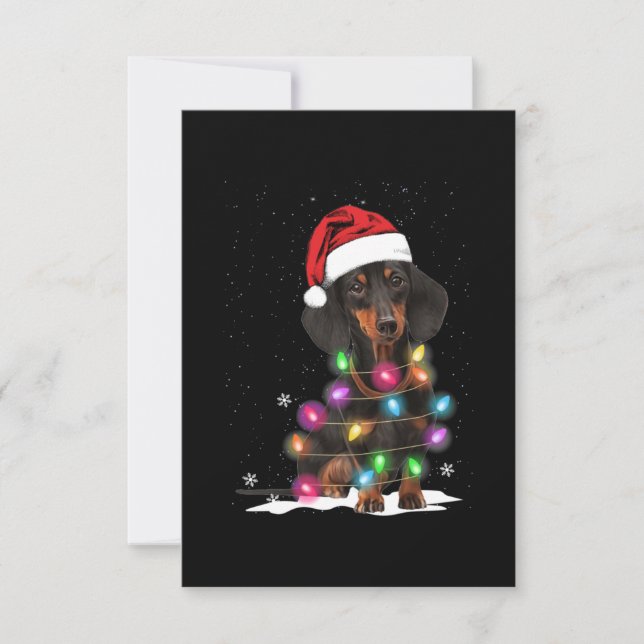 Dachshund Christmas Lights With Snow Thank You Card (Front)