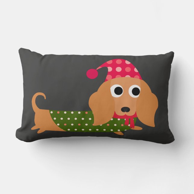Dachshund Christmas Lumbar Pillow (Front)