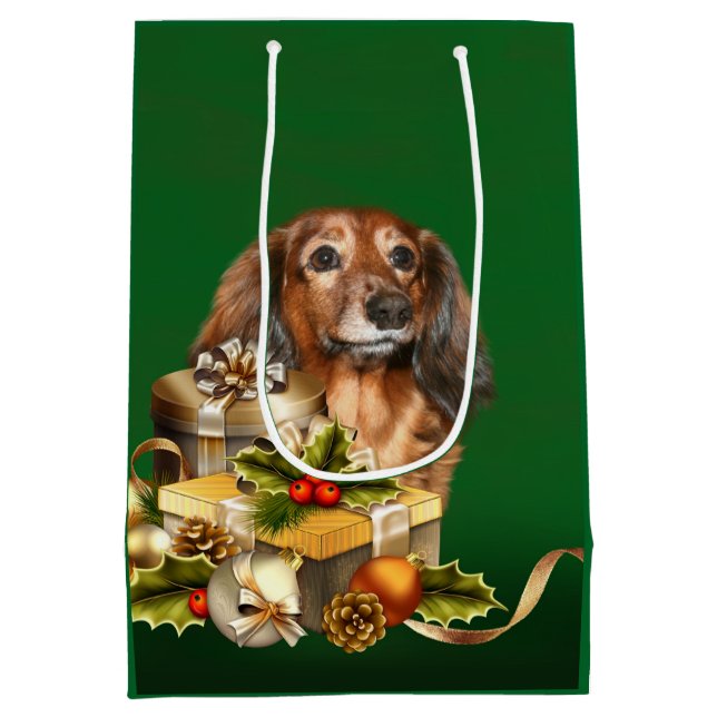 Dachshund Christmas Medium Gift Bag (Back)