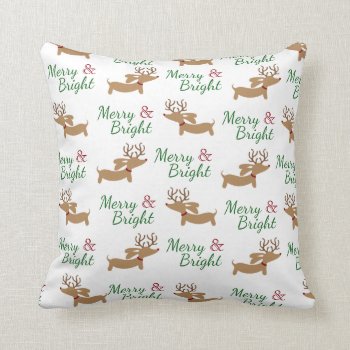 Dachshund Christmas Merry & Bright Wiener Dog Mom Throw Pillow by Smoothe1 at Zazzle