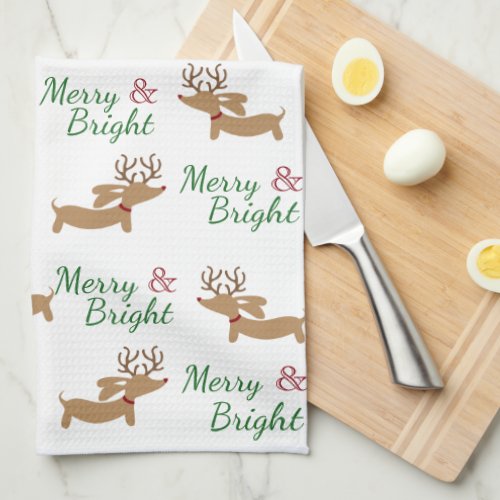 Dachshund Christmas Merry Dish Kitchen Towel