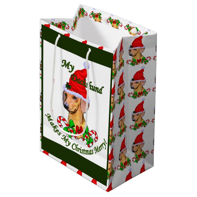 Dachshund Christmas Merry Medium Gift Bag (Front Angled)