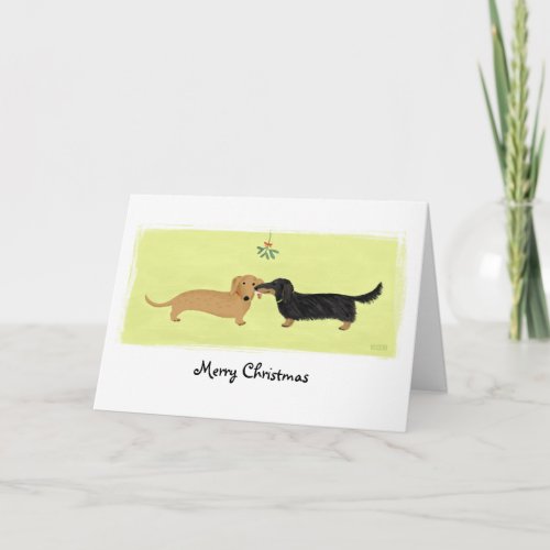 Dachshund Christmas Mistletoe Kiss Love Dogs Xmas Holiday Card