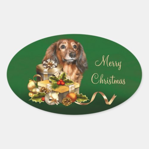 Dachshund Christmas Oval Sticker