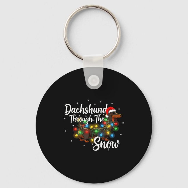 Dachshund Christmas Pajamas Shirt Dachshund Throug Keychain (Front)