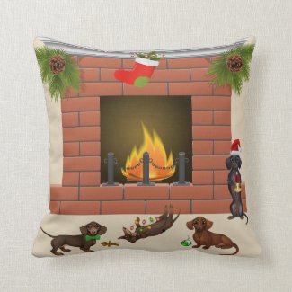 Dachshund Christmas Pillow Holiday Doxie Decor