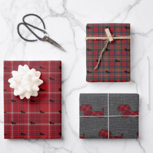 Dachshund Christmas Plaid Gift Wrap Wrapping Paper