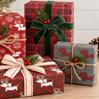 Dachshund Christmas Plaid Gift Wrap Wrapping Paper