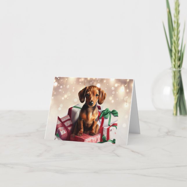 Dachshund Christmas Puppy Greeting Card (Front)