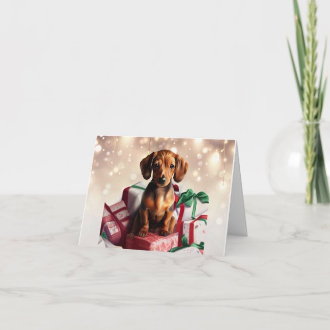 Dachshund Christmas Puppy Greeting Card (Front)