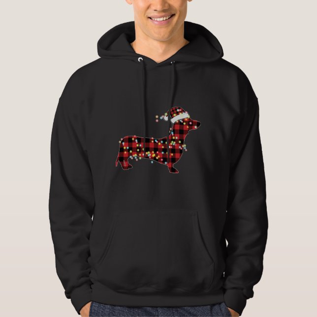 Dachshund Christmas Red Plaid Buffalo Pajamas Xmas Hoodie (Front)