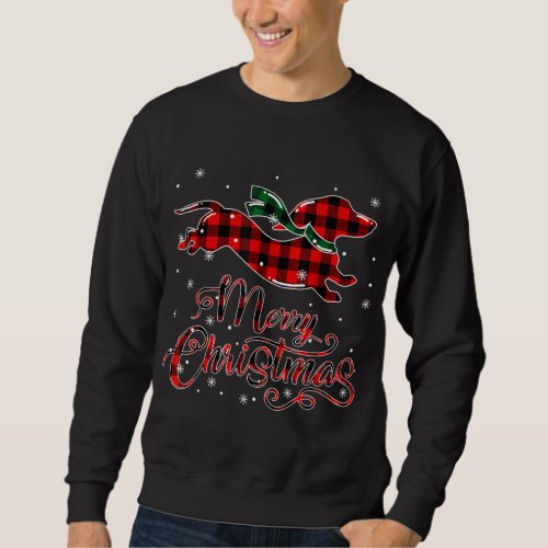 Dachshund Christmas Red Plaid Buffalo Pajamas Xmas Sweatshirt