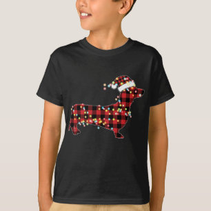 Dachshund Christmas Red Plaid Buffalo Pajamas Xmas T-Shirt