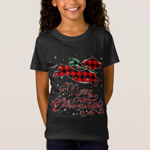 Dachshund Christmas Red Plaid Buffalo Pajamas Xmas T_Shirt