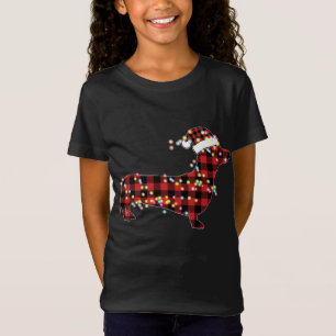 Dachshund Christmas Red Plaid Buffalo Pajamas Xmas T-Shirt