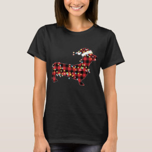 Dachshund Christmas Red Plaid Buffalo Pajamas Xmas T-Shirt