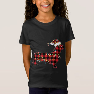 Dachshund Christmas Red Plaid Buffalo Pajamas Xmas T-Shirt