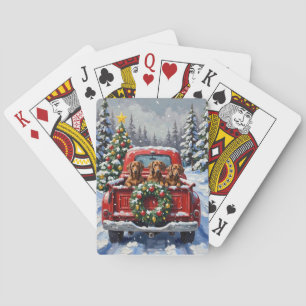 Dachshund Christmas Red Truck Holiday Poker Cards