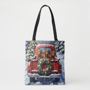 Dachshund Christmas Red Truck Holiday Tote Bag