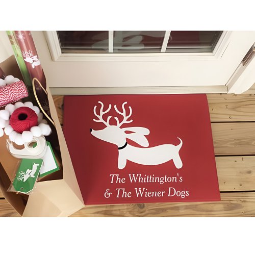 Dachshund Christmas Reindeer Wiendeer Personalize Doormat
