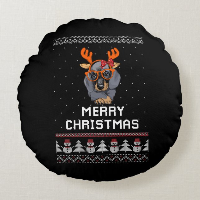 Dachshund Christmas Round Pillow (Front)