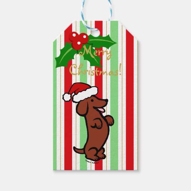 Dachshund Christmas Santa Hat Gift Tags (Front)